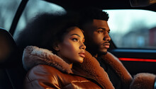Couple In Love In Car At Sunset , Black History Month