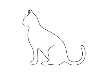 Wall Mural - Cat in one continuous line drawing. Cute cat single line art. Isolated on white background vector illustration. Free vector. 