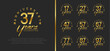 set of anniversary logo gold color number and golden text on black background for celebration