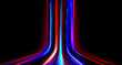 Neon glowing fiber with high speed motion effect. Blue and red line streaks of data network or energy flow. Realistic vector illustration of modern technology particle with fast luminous movement.
