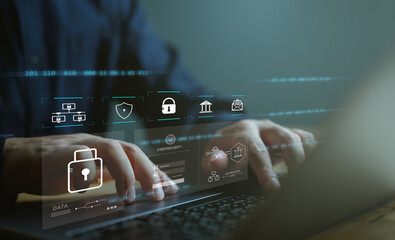 Wall Mural - cybersecurity concept internet global network security technology, business people protect personal 