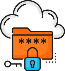 Poster - Cloud storage color icon, database and network server, vector line symbol. Internet data and computer information secure access, cloud storage or database web protection with authorization password