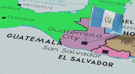 Sticker - Guatemala, Guatemala City - national flag pinned on political map - 3D illustration