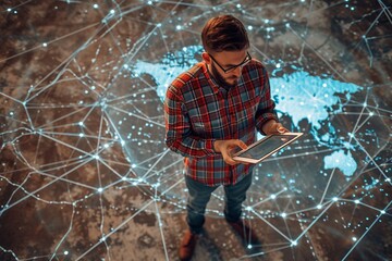 a man holding a tablet