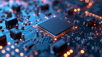 Wall Mural - Detailed Close-up of an AI Chip on a Circuit Board