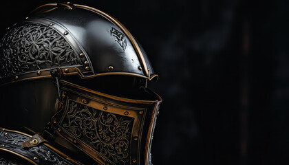 Wall Mural - Knight's helmet and armor on a black background