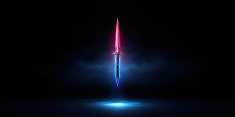 Wall Mural - banner of a glowing magical fantasy sword, red and blue