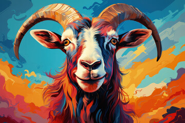 Bright and Colorful A Fauvism Style of a Goat, Generative Ai