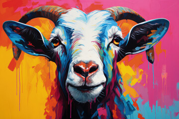 Bright and Colorful A Fauvism Style of a Goat, Generative Ai