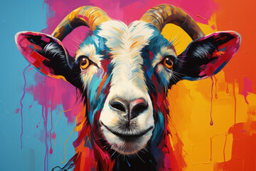 Bright and Colorful A Fauvism Style of a Goat, Generative Ai