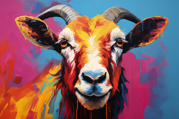 Bright and Colorful A Fauvism Style of a Goat, Generative Ai