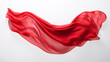 Red cloth that is floating and hiding something unknown underneath. Fabric isolated on white background. 