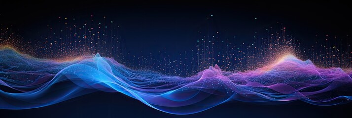 Wall Mural - Big data visualization. The musical stream of sounds. Abstract background with interweaving of dots . 3D rendering.