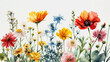 watercolor sketch of minimalistic flat style of cute cartoon spring flowers
