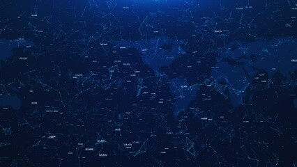 Futuristic Globe Map abstract Particle World Universe of Plexus Map Hologram. globe plexus structure lines dots, planet space Earth planet World technology business, data connections, internet
