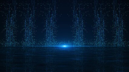 Wall Mural - deep cyber stage waves lights, futuristic digital art background c waving lines particles big data s