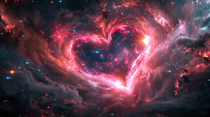 Wall Mural - An explosion in a galaxy that creates a huge neon heart shape. Valentine's Day space idea