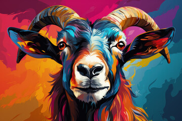 Wall Mural - Bright and Colorful A Fauvism Style of a Goat, Generative Ai