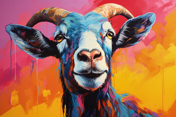 Wall Mural - Bright and Colorful A Fauvism Style of a Goat, Generative Ai