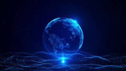 Digital earth rotating, Global network connection technology abstract background. Worldwide international internet information data, Cyber Space Globe Map news report and breaking news on world live