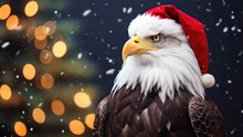 Feathered Festivities: American Eagle In Santa Attire