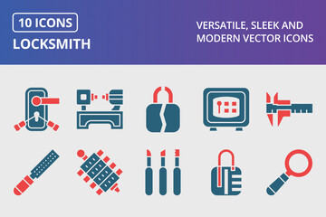 Locksmith Glyph Two Color Icons Set 