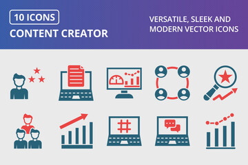 Content Creator Glyph Two Color Icons Set