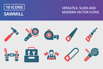 Sawmill Glyph Two Color Icons Set