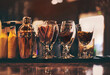 Classic bar counter with bottles in background