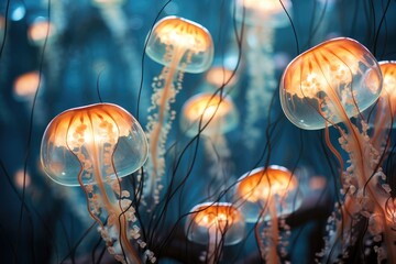 Wall Mural - Transparent Tentacles: Close-up of transparent jellyfish tentacles.