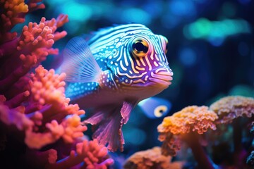 Wall Mural - Coral Crownfish: Macro shot of crownfish swimming amidst vibrant coral.