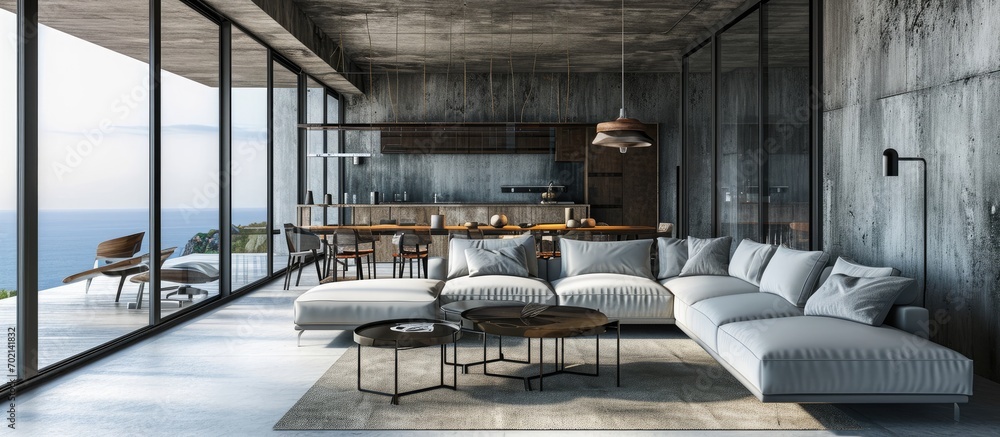 amazing modern luxury open plan living room with huge sofa and dining ...