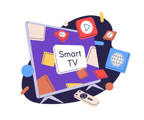 Wall Mural - smart tv, television, entertainment technology concept. streaming video service, media platform for 