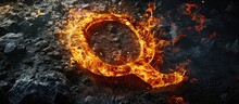 A Photo Of A Burning Capital Letter Q On A Black Background Is Made Of Hot Coals. With Copy Space Image. Place For Adding Text Or Design