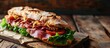 A delicious sandwich with cold cuts lettuce tomato and cheese on fresh ciabatta bread. with copy space image. Place for adding text or design