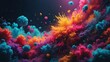 Surreal abstract composition with clouds of purple, blue, and orange colors expanding from a central point, creating a sense of an otherworldly explosion or a magical energy release.