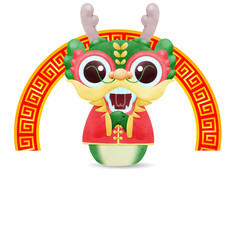 Canvas Print - Happy Chinese new year 2024 and little dragon in year of the dragon zodiac Capricorn calendar