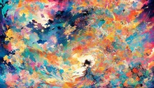 Abstract Vivid Illustration With Imaginative Colorful Anime Images - Japan Theme