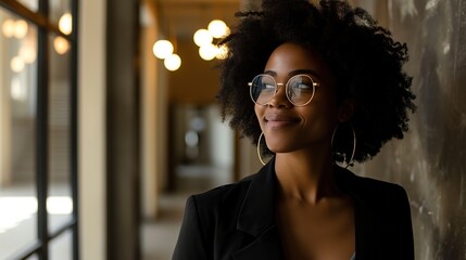 business and black woman wink walking in corporate workplace with goals, mission and vision. Success, startup and happy girl entrepreneur with happy mindset, motivation and confidence