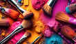 Energia Cromatica- Spazzole Cosmetiche e Polveri Colorate in un'Esplosione Visiva Ad Alta Risoluzione