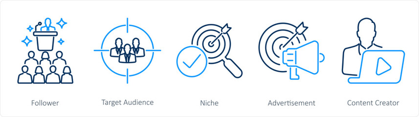 A set of 5 Influencer icons as follower, target audience