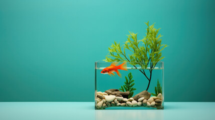 Wall Mural - Fish tank aquarium with no water and fish on white background. Empty fishbowl. Nobody