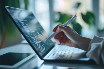 E-learning education, internet lessons and online webinar. Person who attends online lessons on a digital screen Education internet Technology