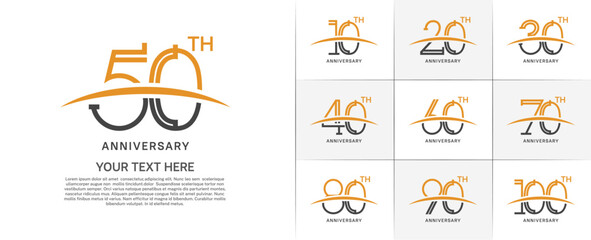 set of anniversary logotype orange and black color with swoosh for special celebration event