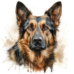 Wall Mural - watercolor German Shepherd clipart, Generative Ai