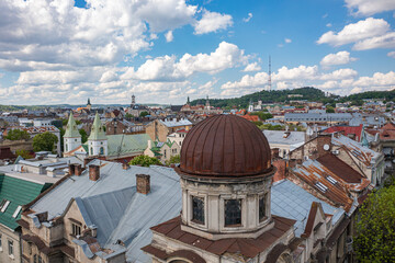 Wall Mural - Panoramic aerial view on Lviv from drone