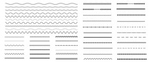 Set Of Vector Line Border. Lines, Waves, Zigzag, Borders.  Geometric Vintage Line Collection. Doodle Design. Vector Illustration