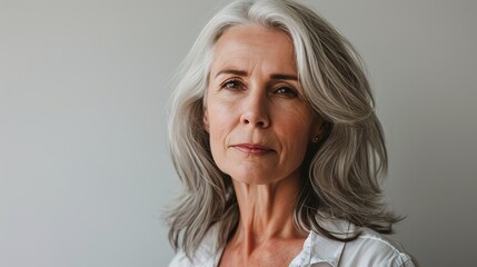 Portrait of beautiful senior woman in front of white background