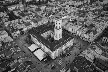 Wall Mural - View on Lviv city hall from drone