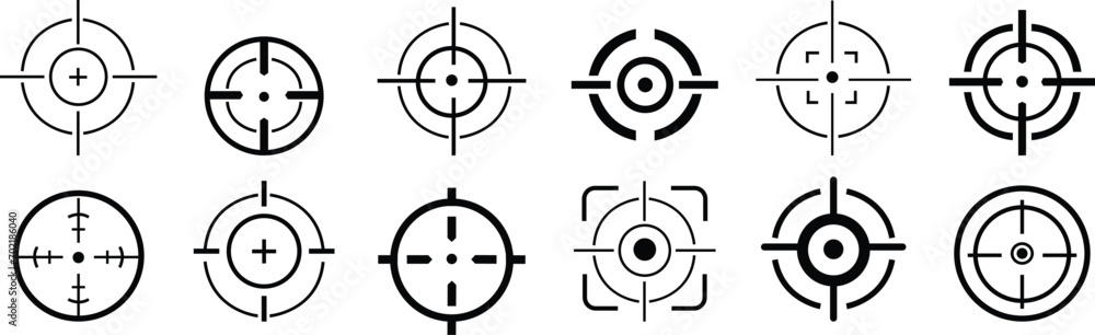 Set of target destination icon. Aim sniper . Focus cursor bull eye mark ...